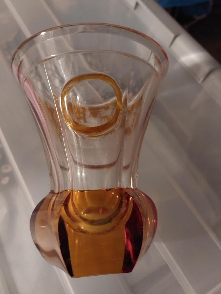 Vintage Glazen Vaas met Hertmotief en Gouden Accent, Antiek en Kunst, Ophalen of Verzenden