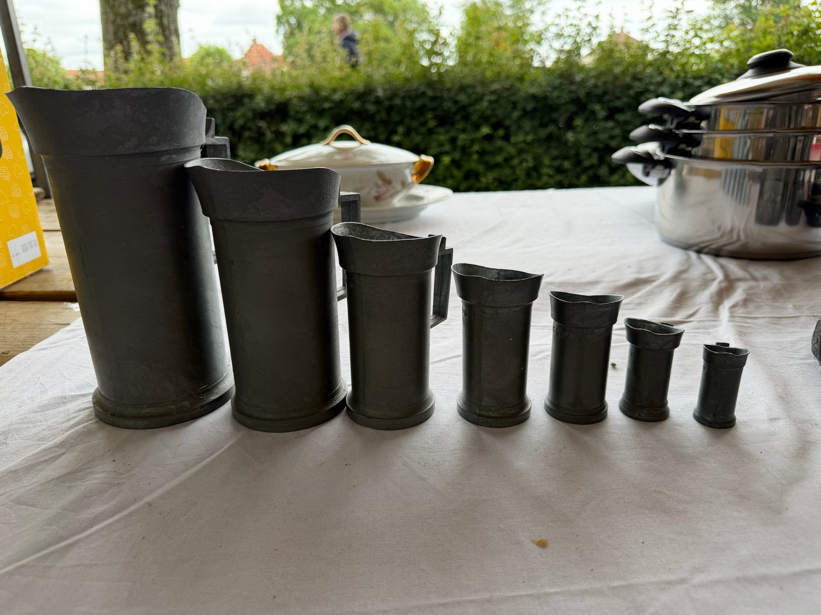 Set van 7 vintage tinnen kannetjes, Antiek en Kunst, Antiek | Tin, Ophalen of Verzenden