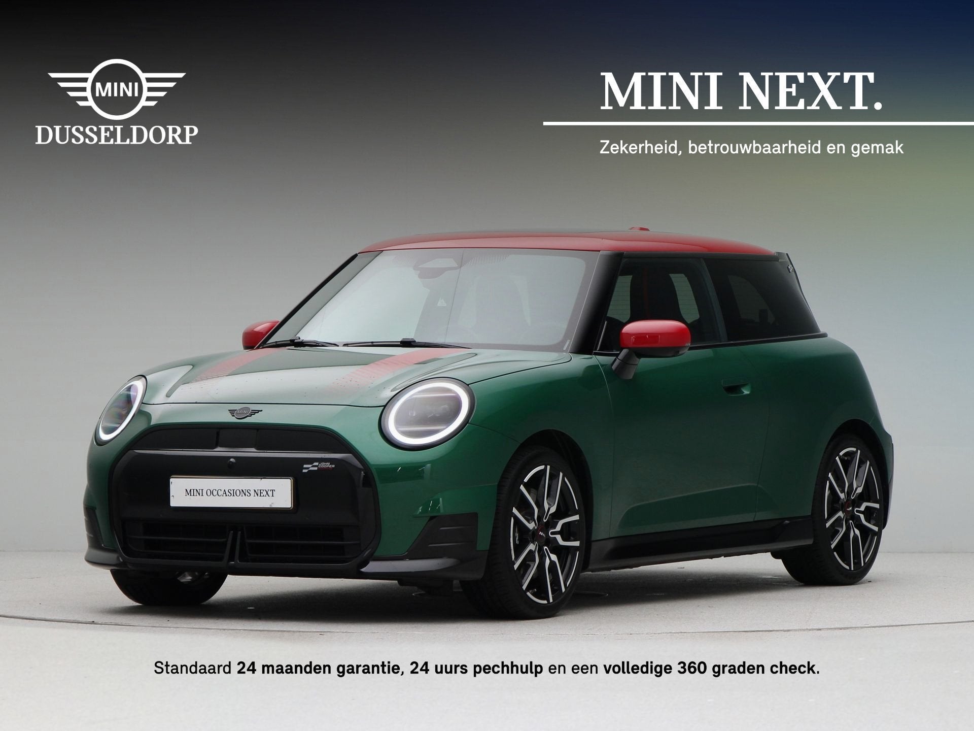 MINI Cooper E John Cooper Works Pakket XL Accu conditie 97%, Auto's, Gebruikt, Zwart, Met garantie (alle), 4 stoelen