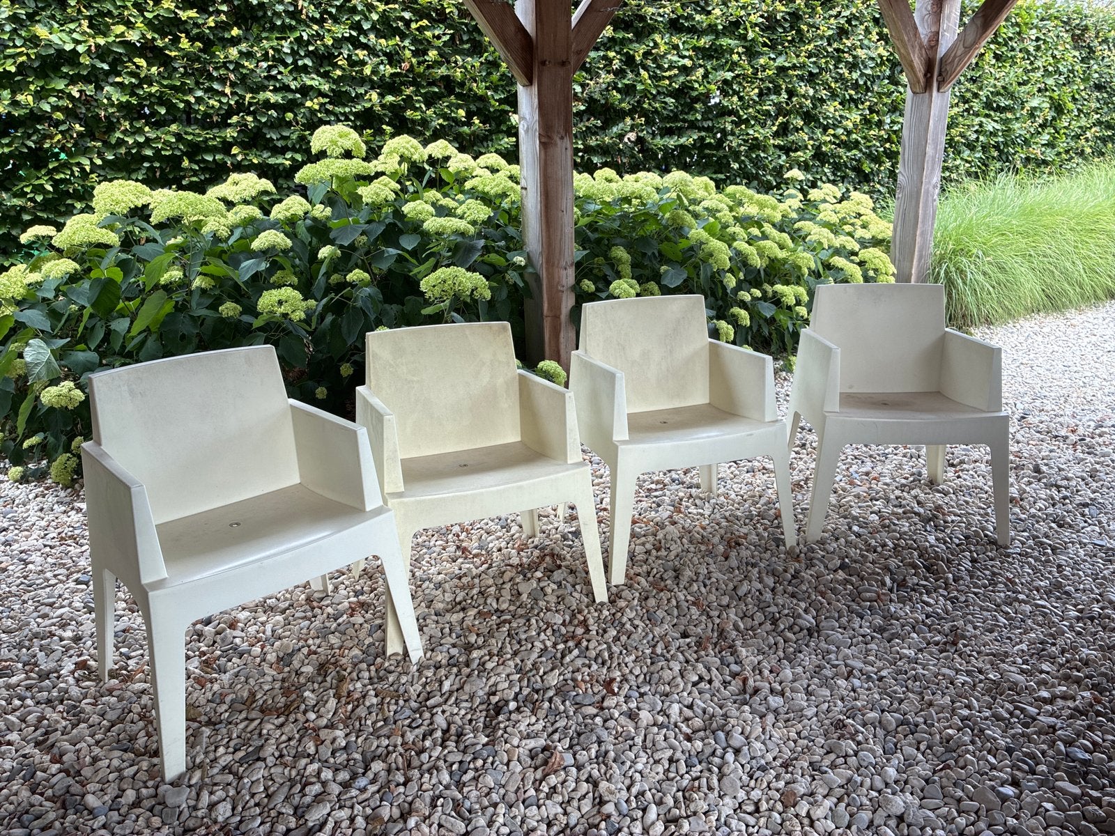 4 stevige kunststof kuipstoelen voor buiten, Tuin en Terras, Ophalen, Gebruikt, Kunststof