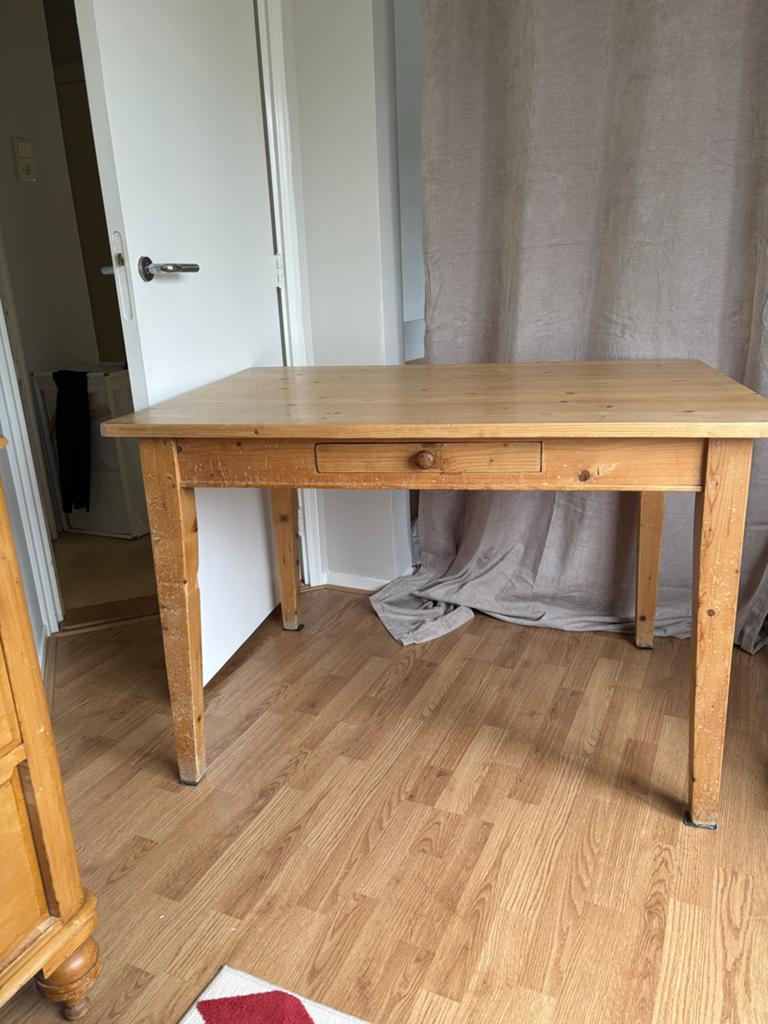 Grenen tafel - 120x83 cm - met lade, Ophalen, Gebruikt, 100 tot 150 cm, 50 tot 100 cm
