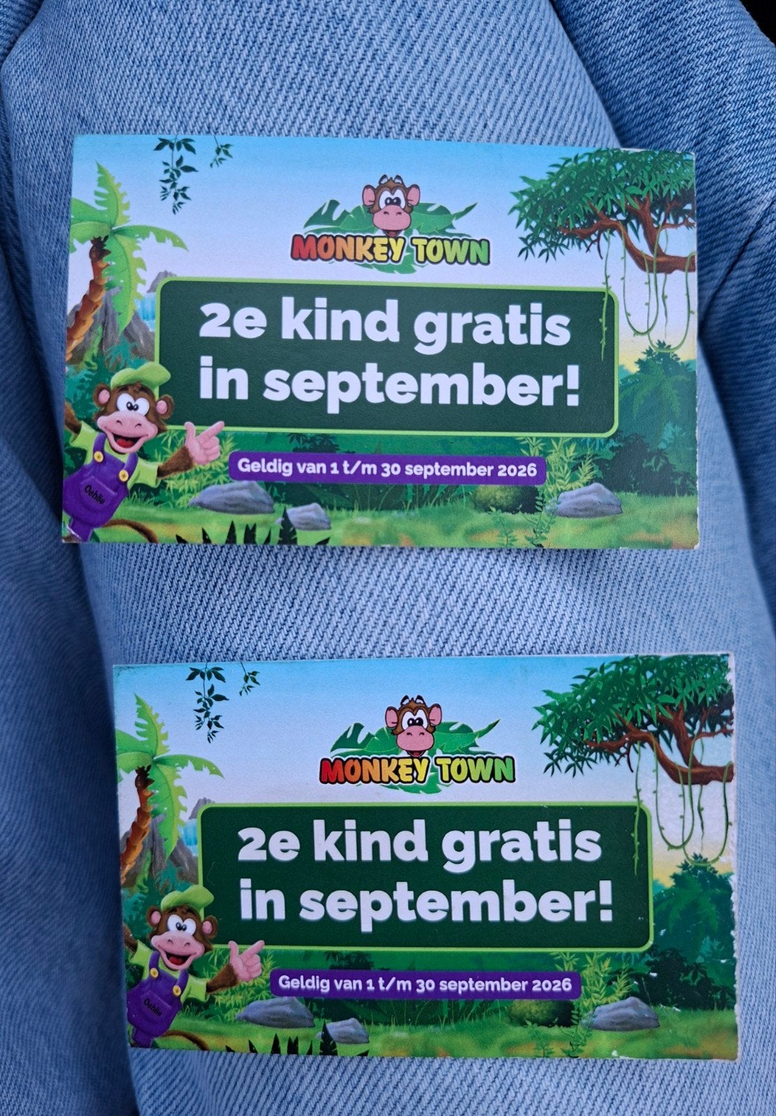 Monkey town 2e kaartje gratis, Tickets en Kaartjes, Kortingsbon
