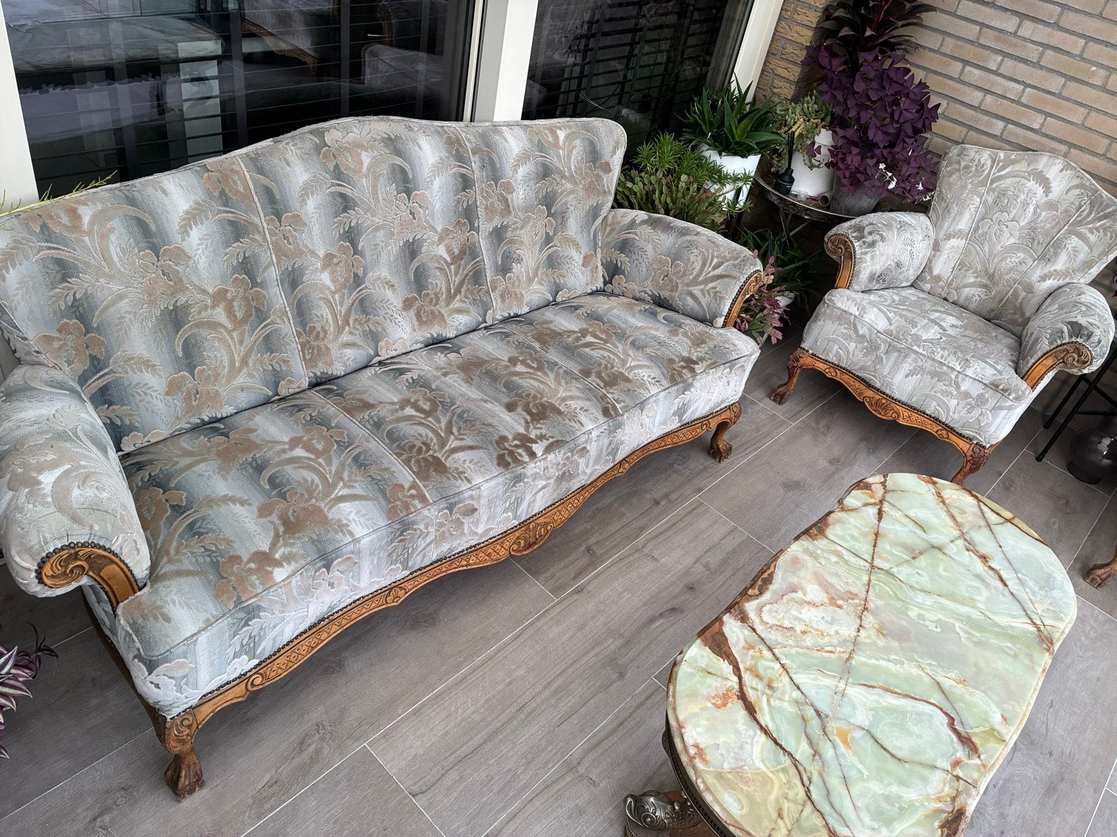 Bankstel set: 1 bankje en 2 fauteuils, licht beschadigd, Huis en Inrichting, Ophalen, Gebruikt, Driepersoons, 75 tot 100 cm