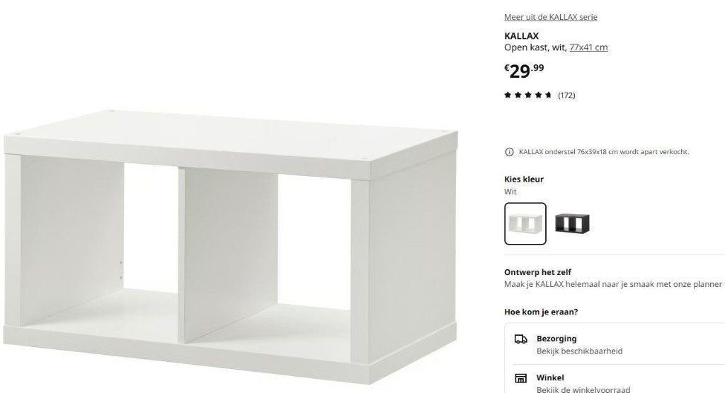 Kallax 2x1, white, Ophalen, Minder dan 50 cm, Zo goed als nieuw, Minder dan 100 cm