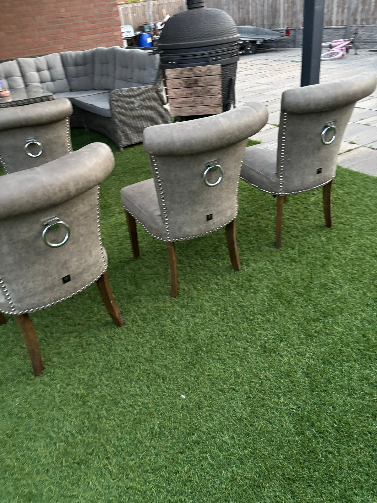 Mooie Dubbelman design eetkamerstoelen - 4 stuks grijs leer, Ophalen, Gebruikt, Leer, Vier