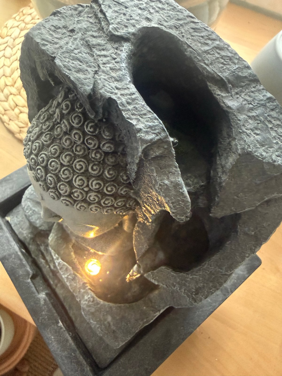 Boeddha Waterfontein met LED Verlichting - Zen Decoratie, Ophalen, Steen/keramiek, Met verlichting, Grijs