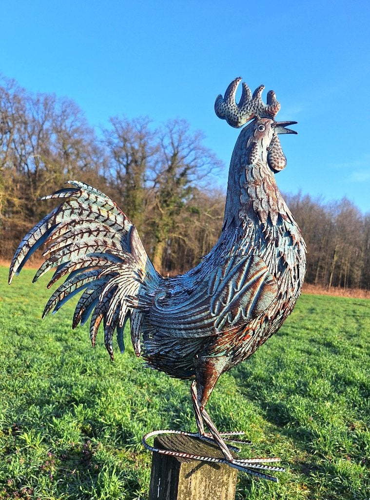 Metalen haan tuinbeeld, Tuin en Terras, Verzenden, Nieuw, Metaal, Dierenbeeld