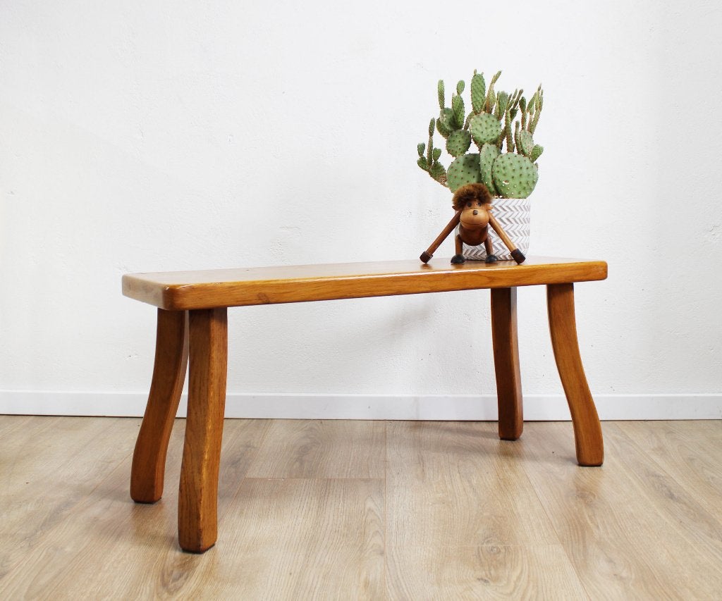 Massief houten vintage tafeltje. Wabi Sabi/Brutalist bankje, Ophalen, Minder dan 45 cm, O, O