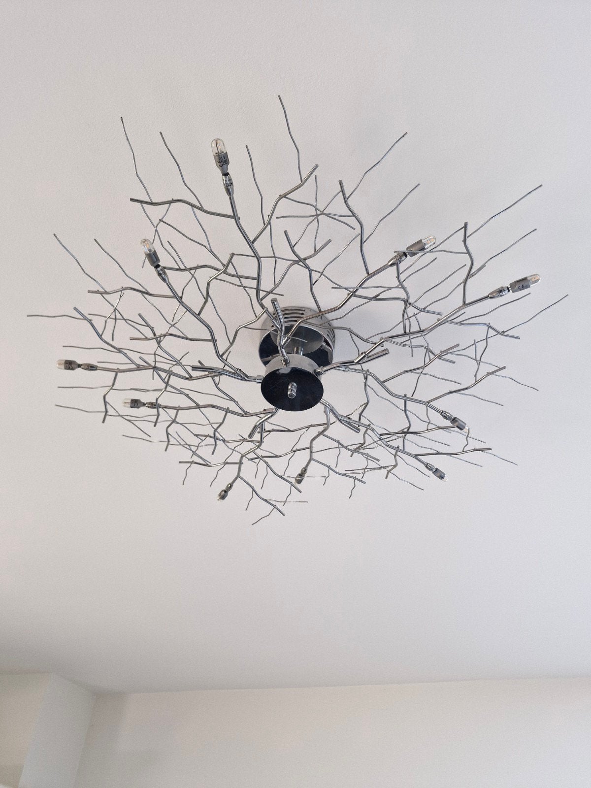 Zilveren plafondlamp met takken, Huis en Inrichting, Lampen | Plafondlampen, Ophalen, Gebruikt, Plafondlamp