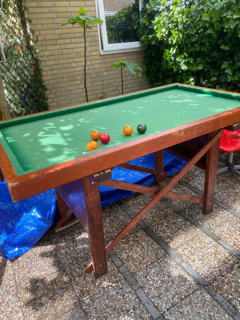 Vintage Biljarttafel met Keu en Ballen - Gebruikt, Ophalen, Gebruikt, Biljarttafel