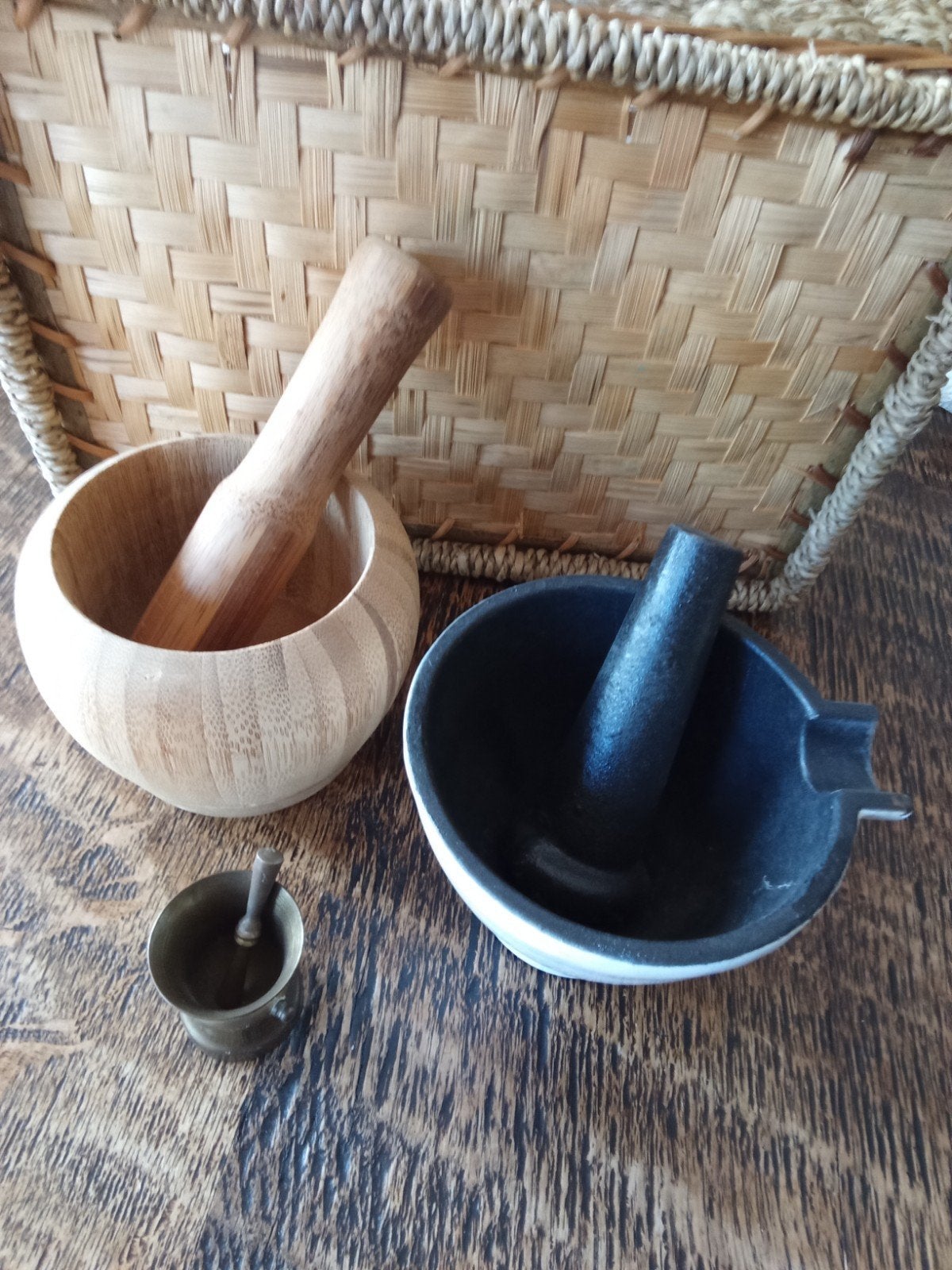 Vijzels en stampers - Diverse materialen, Ophalen, Hout, Bruin, Overige typen