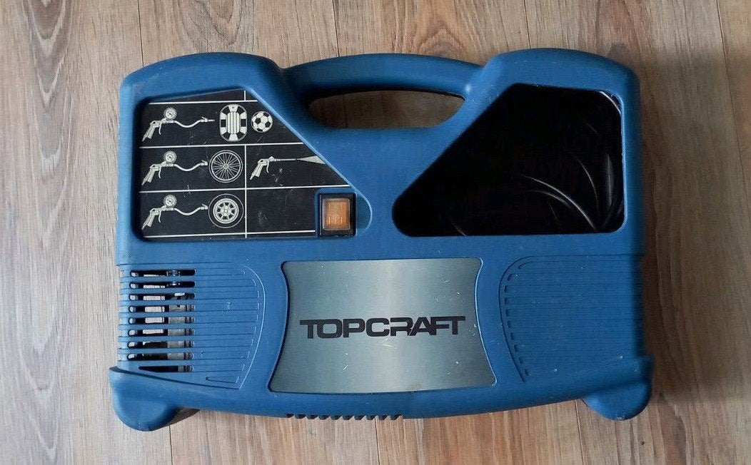 Topcraft Compressor TCK 182 -.luchtpomp, koffer -compressor., Gebruikt, 6 tot 10 bar, Ophalen of Verzenden, Minder dan 200 liter/min