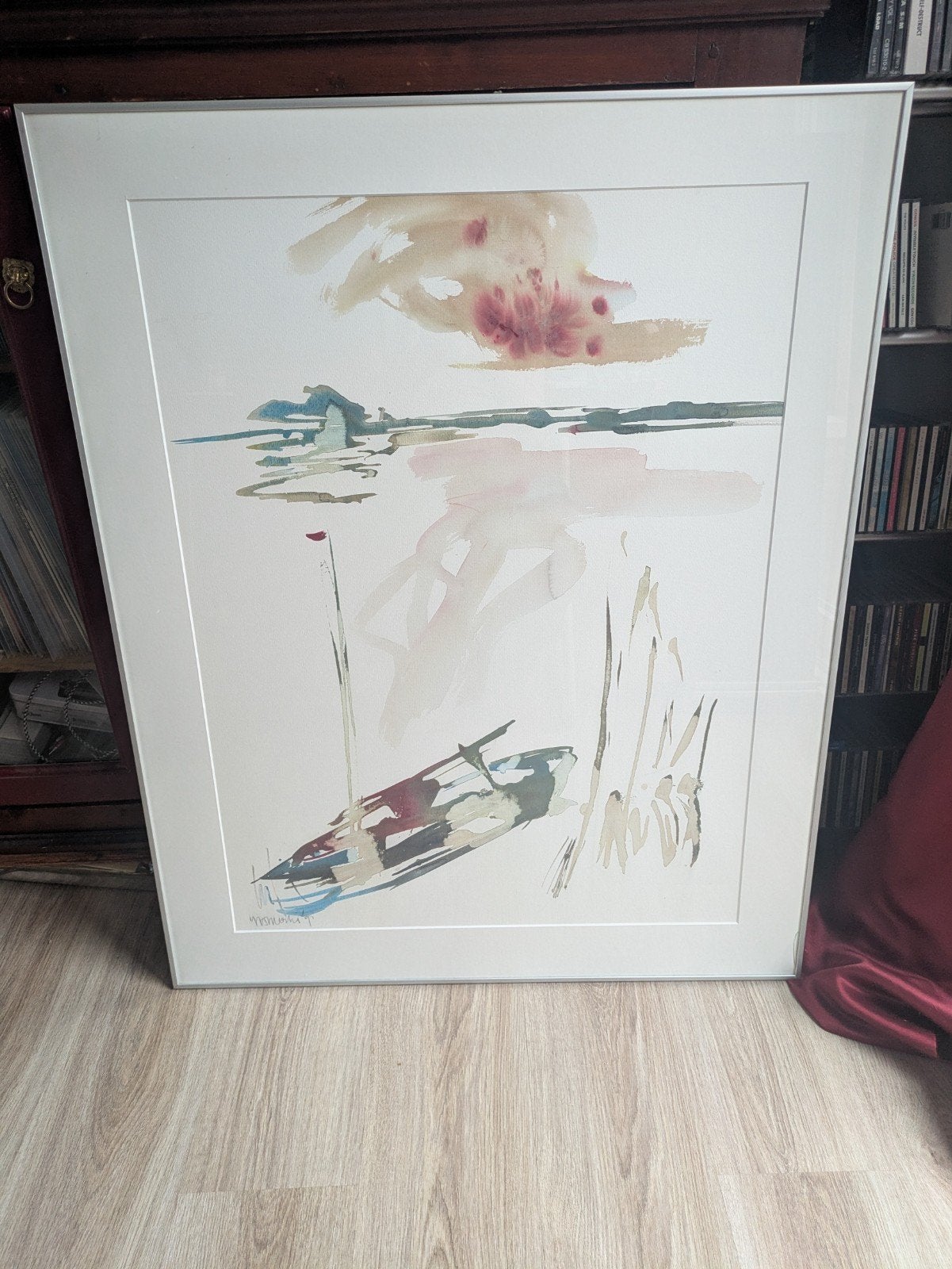 Ingelijste aquarel - Abstract landschap, Antiek en Kunst, Ophalen