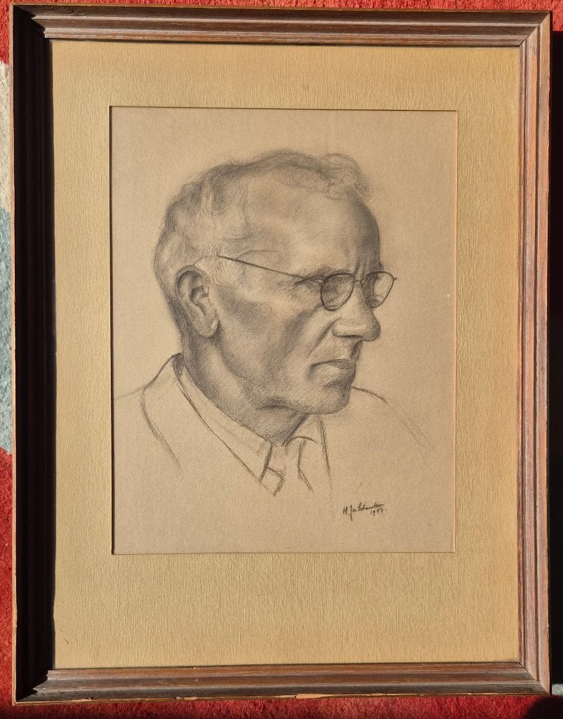 Harold SCHENKER (1913-2005)?? Portret van een man 1943, Portret of Personen, Gesigneerd, Impressionistisch, Ophalen of Verzenden
