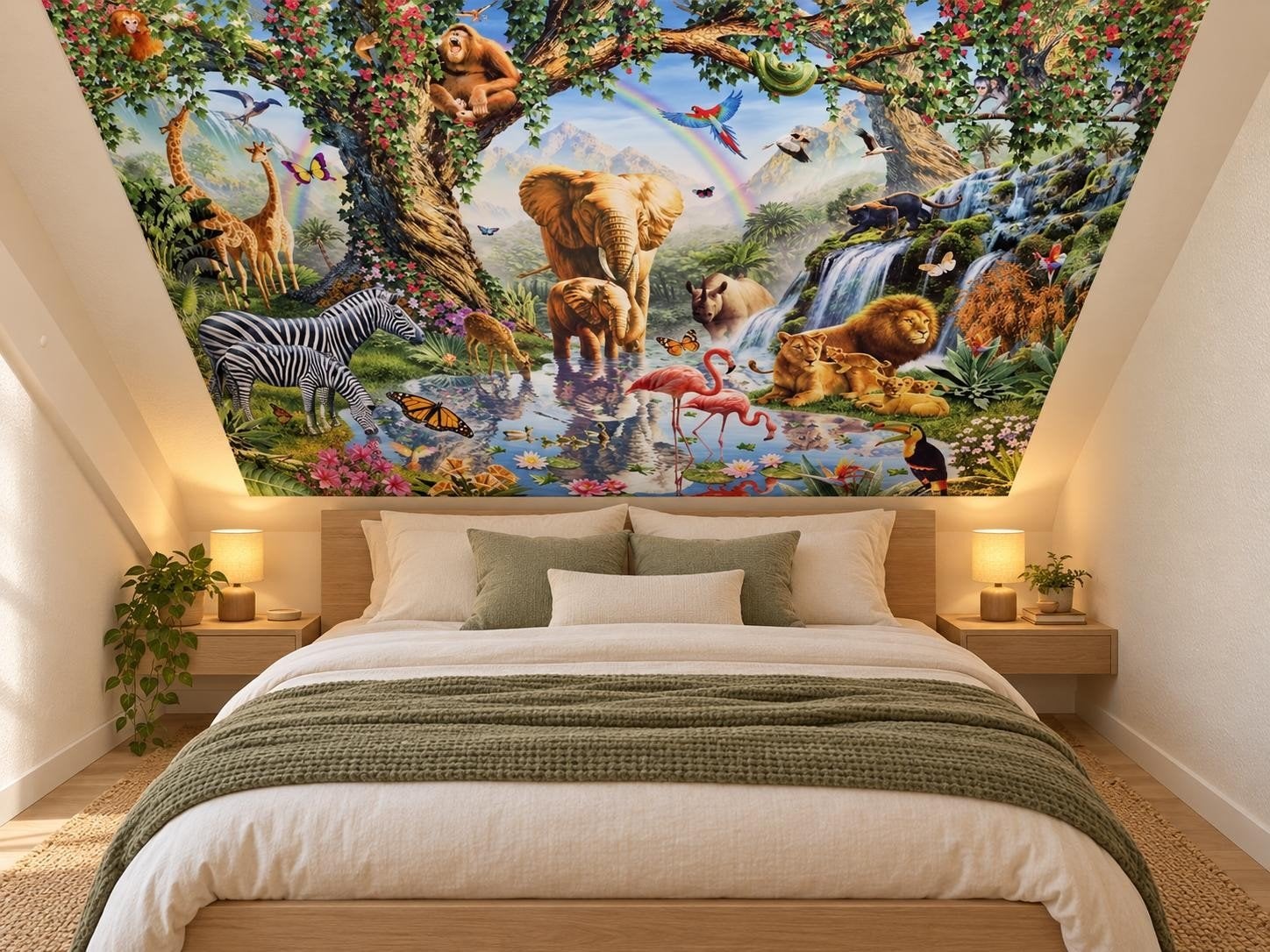 Jungle Safaridieren Wanddoek op Houten Frame (229x176cm, Ophalen, Wanddecoratie