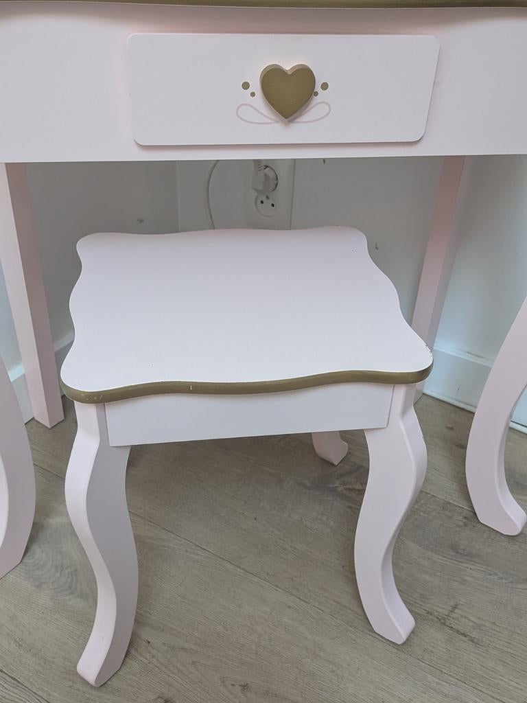 Mooie roze kinder kaptafel met spiegel en krukje, Ophalen, Zo goed als nieuw, Tafel(s) en Stoel(en)