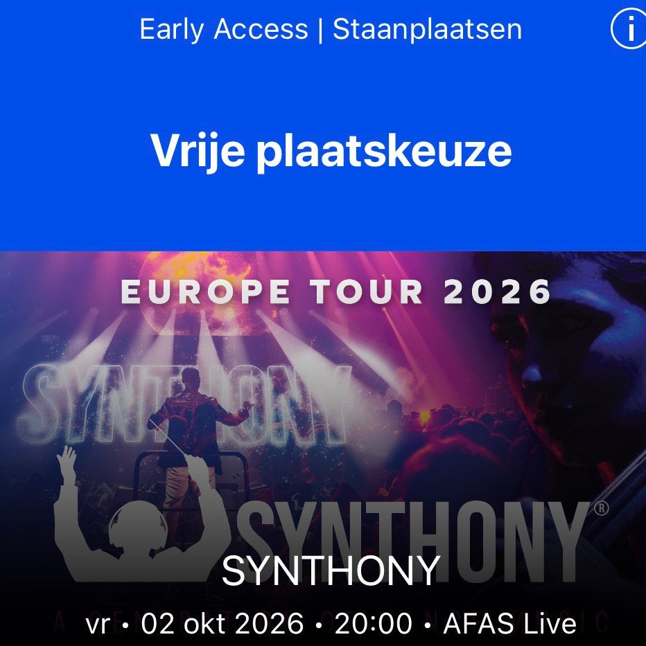 2 kaartjes Synthony, 2 oktober 2026 in AFAS, Tickets en Kaartjes, Twee personen