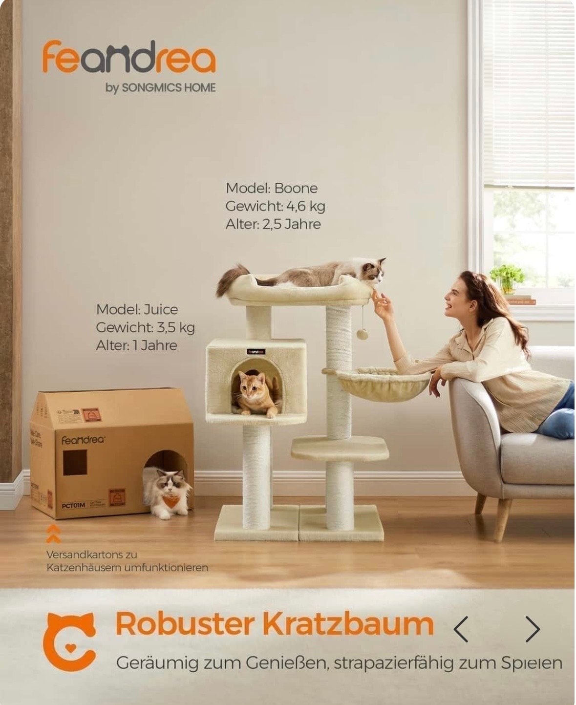 Krabpaal met dikke stammen, 112 cm, beige. Kat, dieren, Ophalen of Verzenden, Zo goed als nieuw