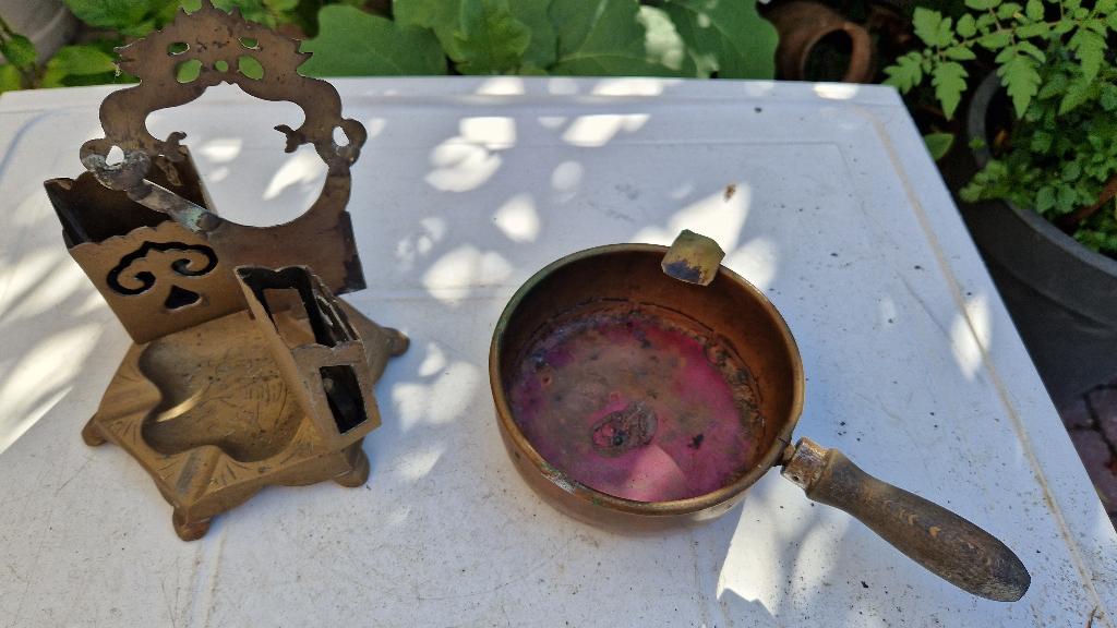 antieke koperen luciferhouder met asbak, Ophalen of Verzenden, Koper