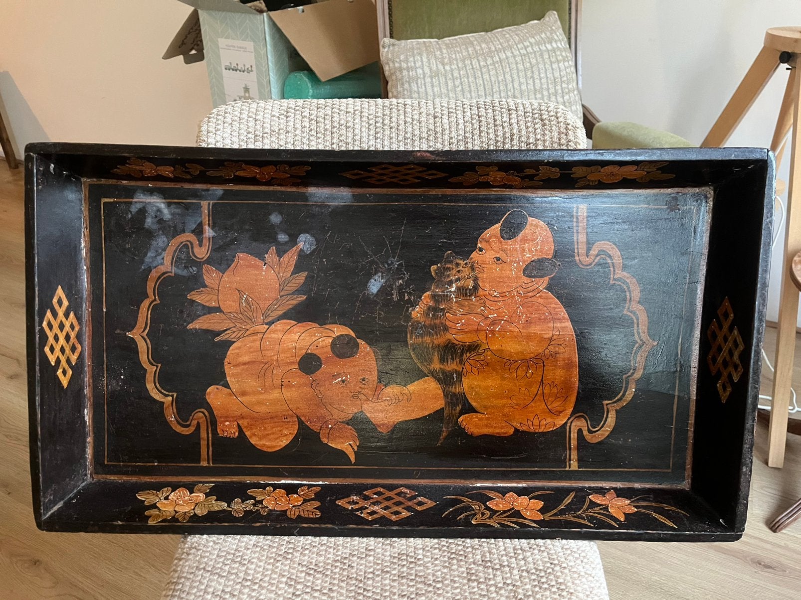 Chinoiserie antiek serveerblad, Ophalen, Gebruikt
