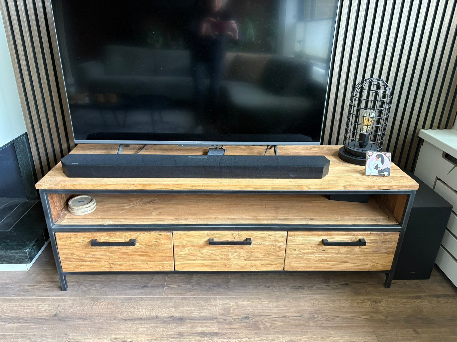 TV meubel teakhout, Ophalen, 100 tot 150 cm, Teakhout, Nieuw