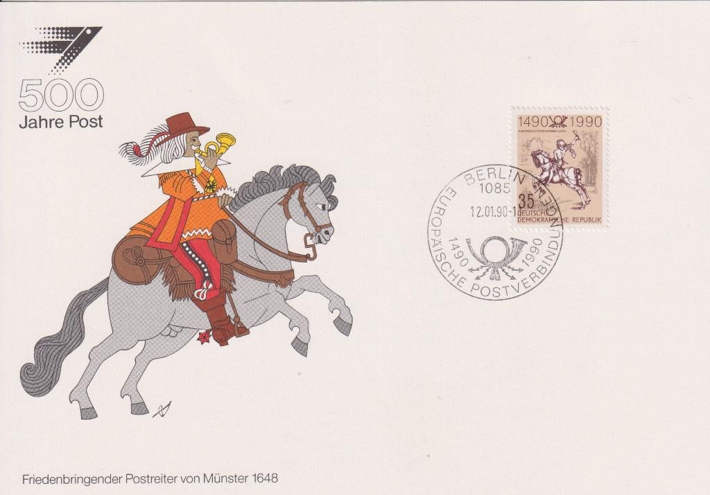 DDR 1990 500 jaar POST MAXI kaart Postbode te paard, Verzenden, Overige typen