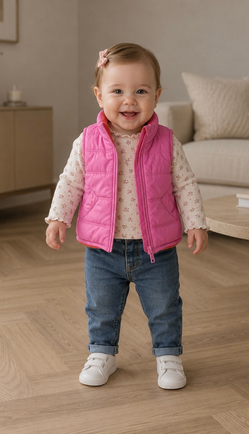 Roze oranje bodywarmer H&M 74, Kinderen en Baby's, Babykleding | Maat 74, Ophalen of Verzenden, Gebruikt, Meisje, Jasje