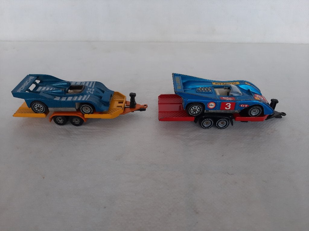 Siku Mc.Laren M8F + Porsche 917/10 op auto aanhangers igst., Ophalen of Verzenden, Zo goed als nieuw, Auto, SIKU