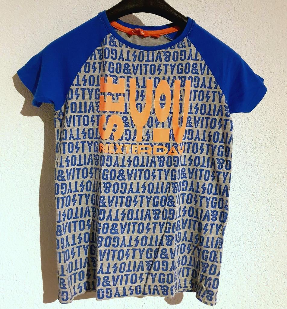 TYGO & vito T-shirt - Maat 134/140 - Blauw met Oranje, Kinderen en Baby's, Kinderkleding | Maat 134, Tygo&Vito, Ophalen of Verzenden