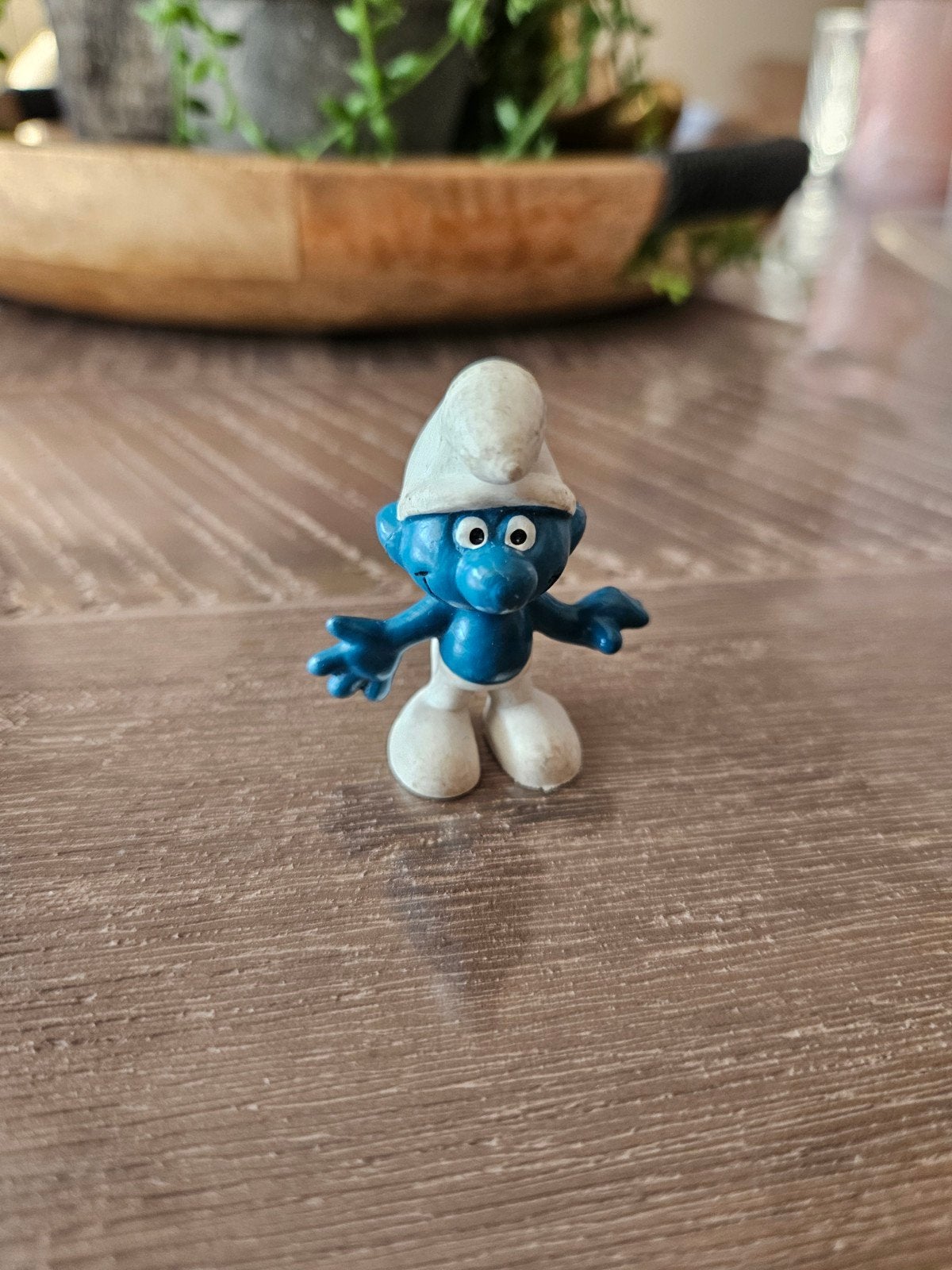 Vintage Schleich Smurf met muts - Hong Kong 1965, Verzamelen, Smurfen, Ophalen of Verzenden, Gebruikt, Poppetje, Figuurtje of Knuffel