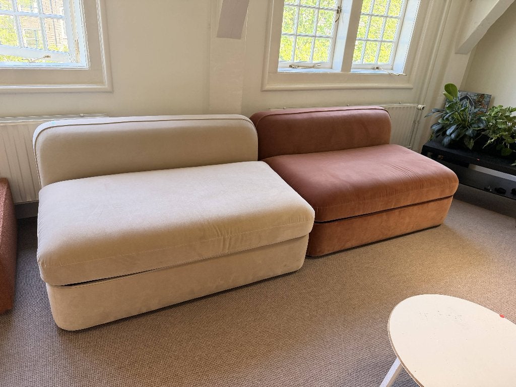 Velvet loungemodules | 6 stuks | terracotta crème bruin, Ophalen, Tweepersoons, Bruin, 140 cm