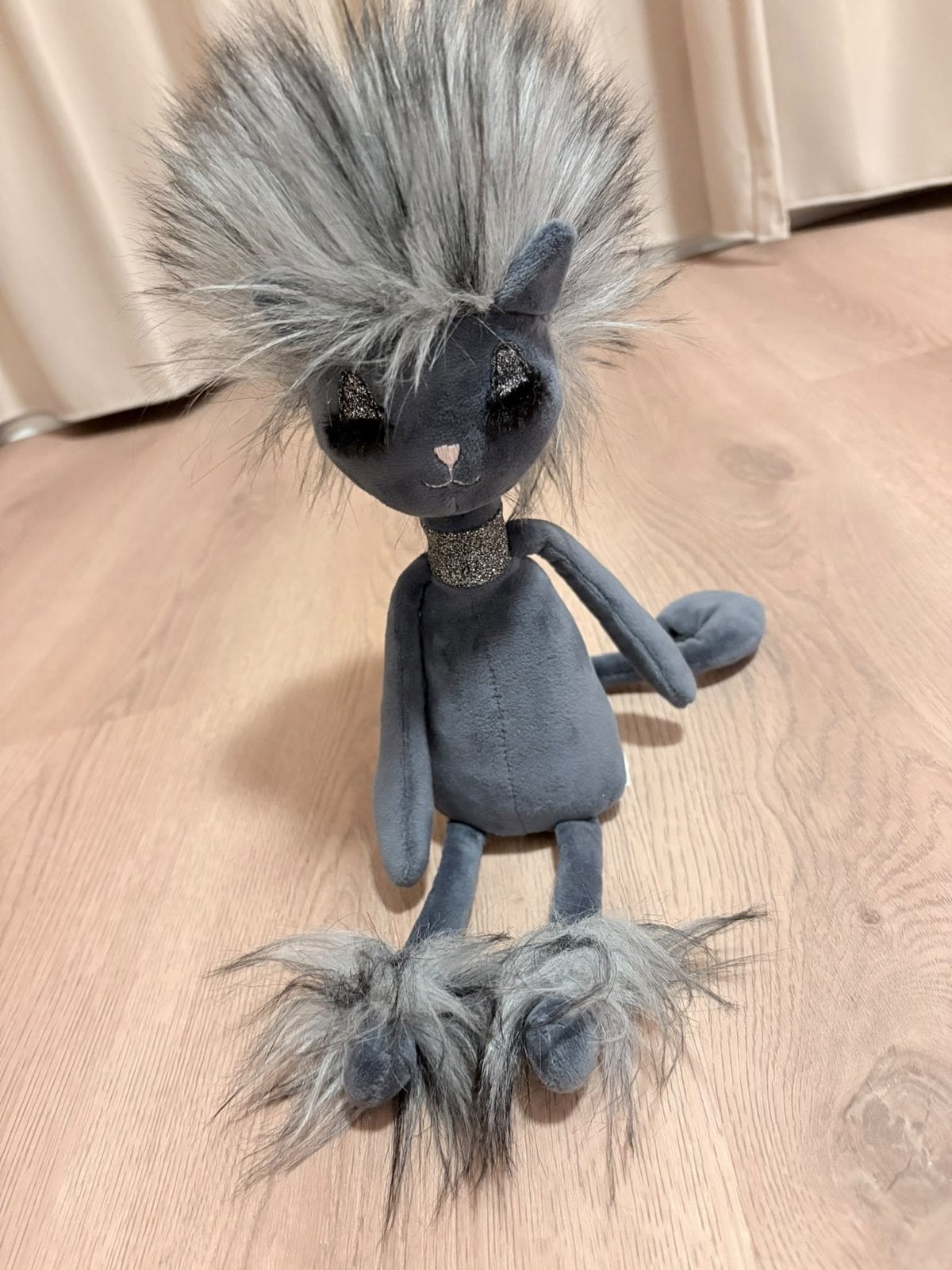Jellycat Knuffel Kat met Glitter Ogen en Pluizige Manen, Ophalen, Jellycat, Overige karakters, Grijs