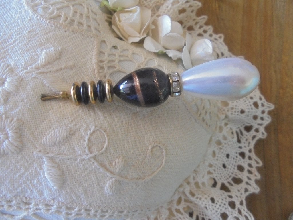 Vintage hoedenspeld parel/zwart, 10 cm of meer, Overige materialen, Zwart, Ophalen of Verzenden