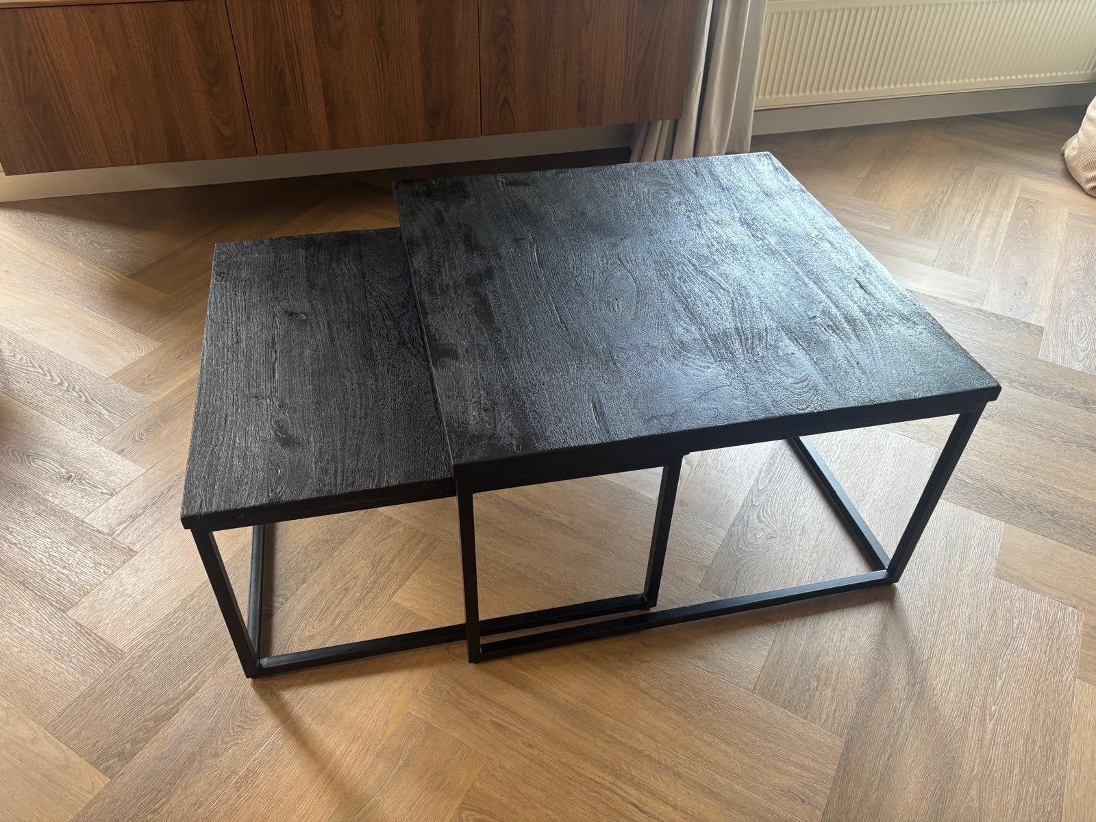 Salontafel mangohout zwart - set van 2, Ophalen, Gebruikt, 50 tot 100 cm, Vierkant