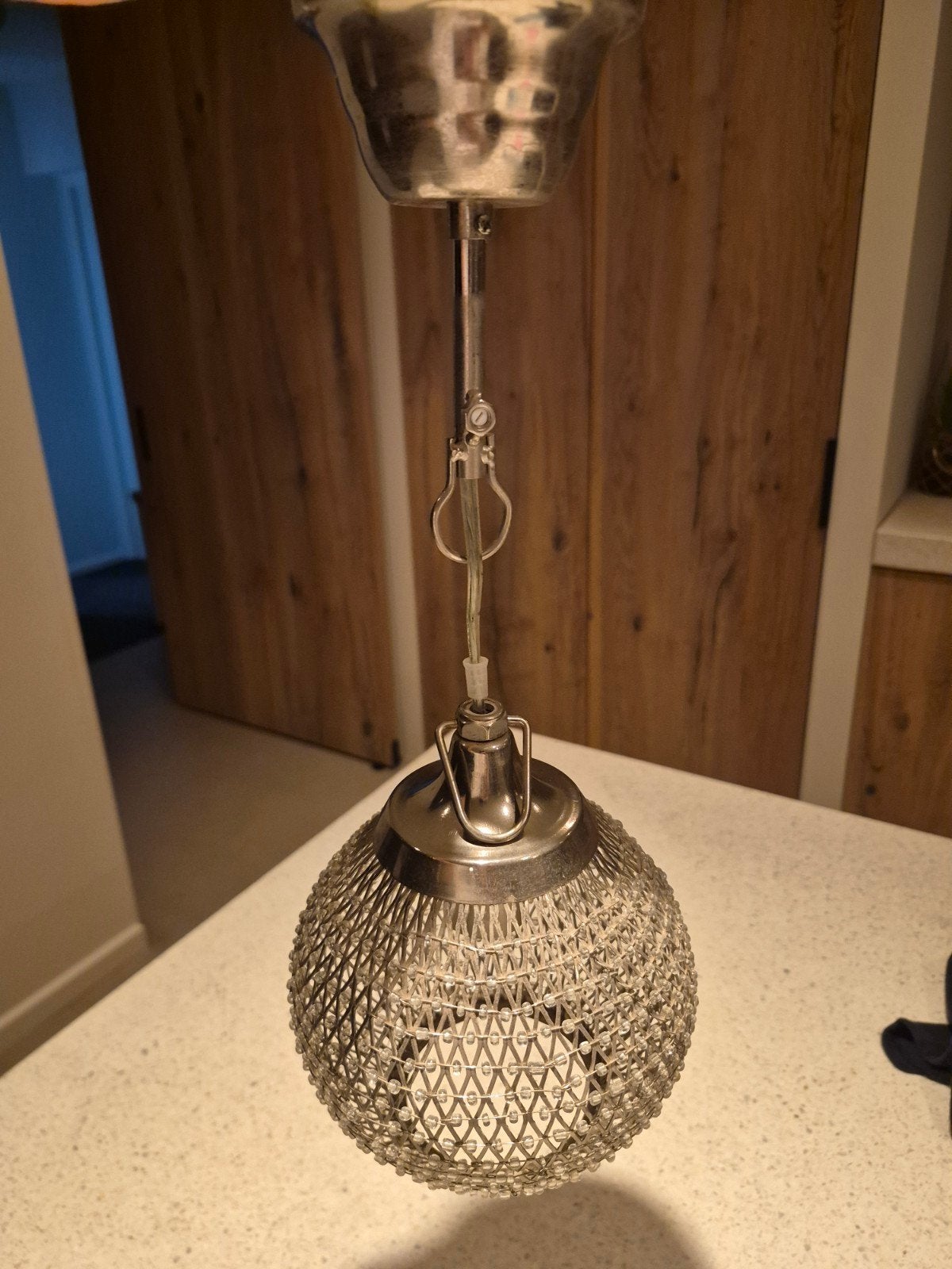 Vintage hanglamp met metalen gaasdesign met kleine kraaltjes, Ophalen