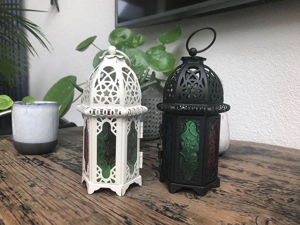 Marokkaanse kleine kandelaar oosters wit en zwart 1001, Huis en Inrichting, Woonaccessoires | Kandelaars en Kaarsen, Verburgt Vintage