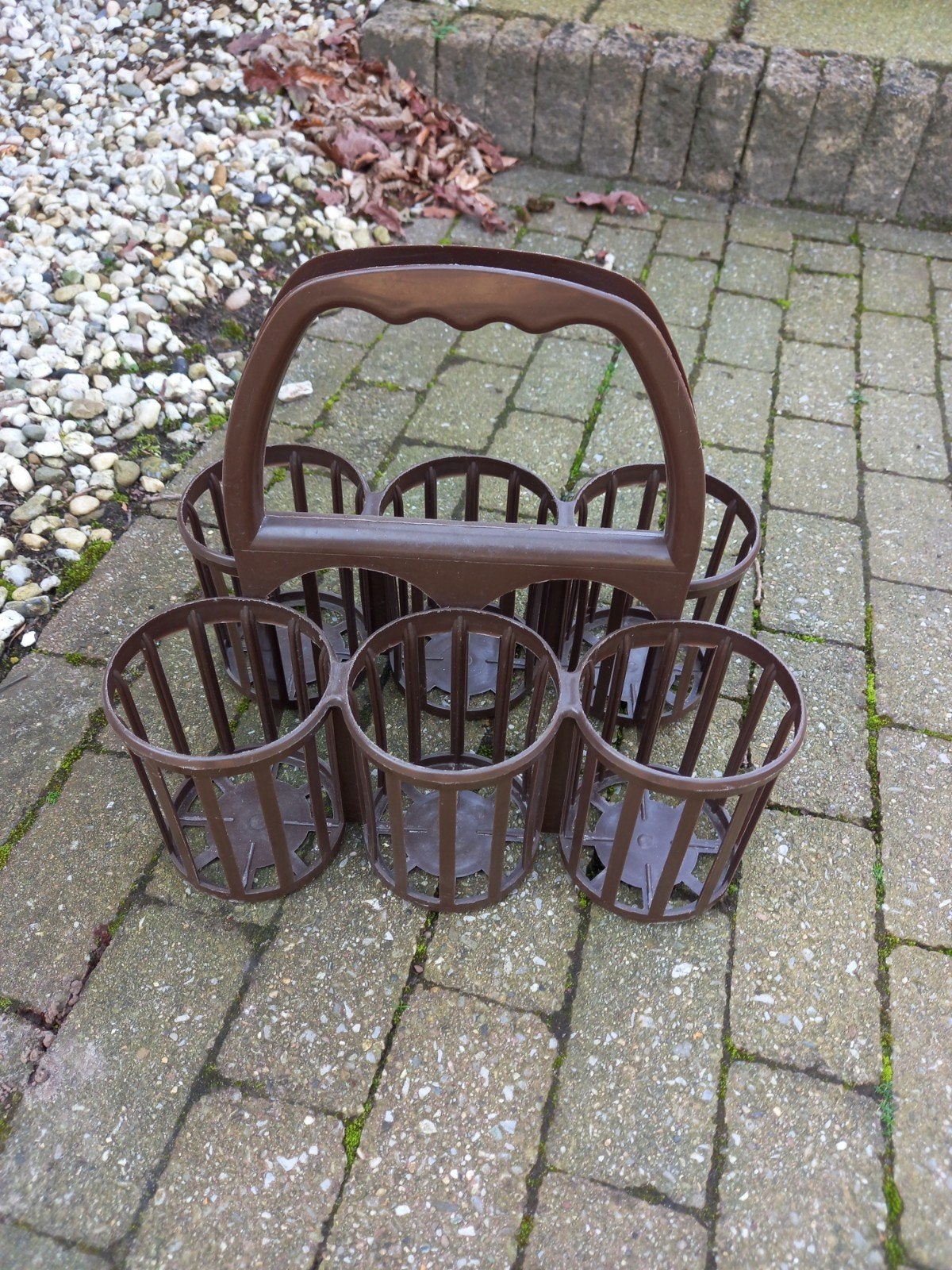 Vintage flessenrek/drankdrager bruin kunststof, Vintage, Gebruikt, Kunststof, Ophalen of Verzenden