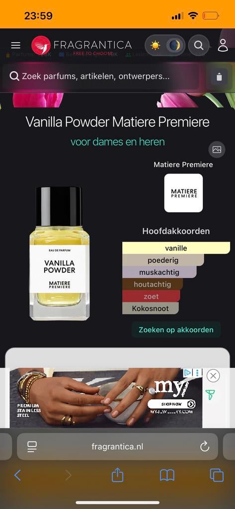 Matiere premiere vanilla powder, Sieraden, Tassen en Uiterlijk, Uiterlijk | Parfum, Ophalen of Verzenden, Zo goed als nieuw