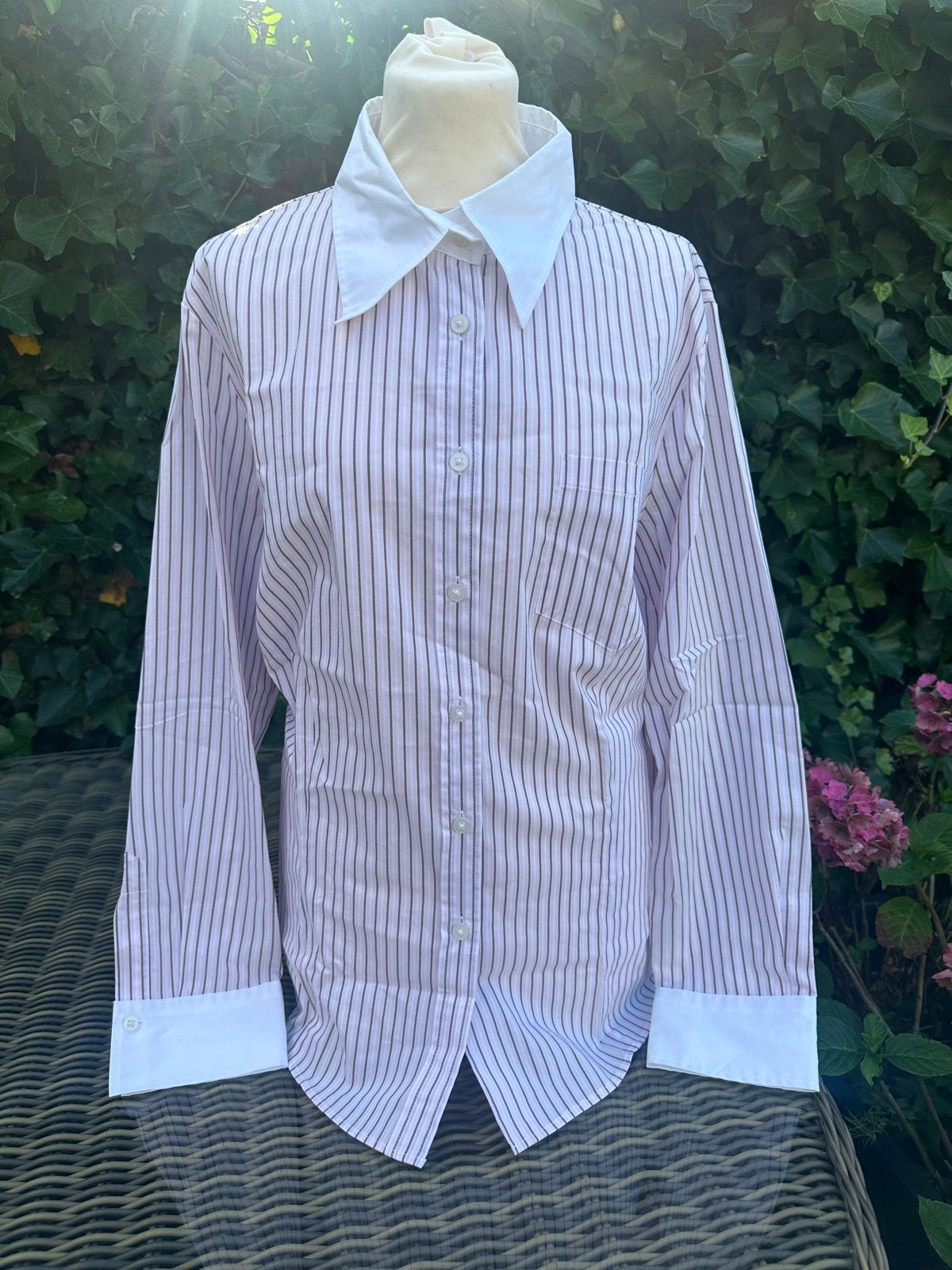 Frank Walder blouse | roze streep | maat 48, Ophalen of Verzenden, Zo goed als nieuw, Maat 46/48 (XL) of groter, Roze