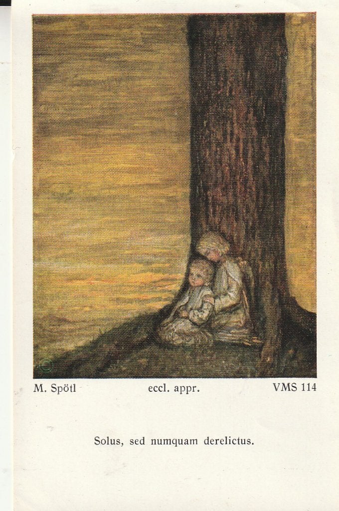 Oude religieuze prent: Kinderen bij boom, M. Spötl, Ophalen of Verzenden, Gebruikt, Kaart of Prent, Christendom | Katholiek