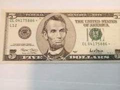 Amerikaanse star note 5 dollar biljet - Abraham Lincoln 2001, Ophalen of Verzenden, Noord-Amerika, Los biljet