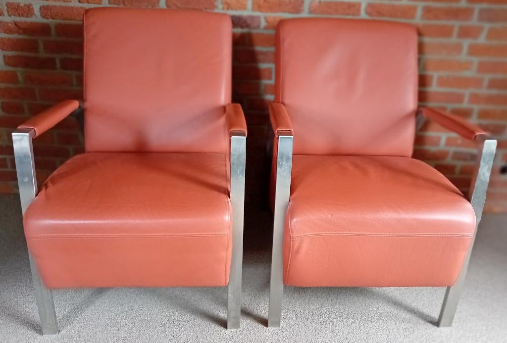 2 Nette stoelen / fauteuils, Huis en Inrichting, Fauteuils, Ophalen, Gebruikt, Minder dan 75 cm, Leer
