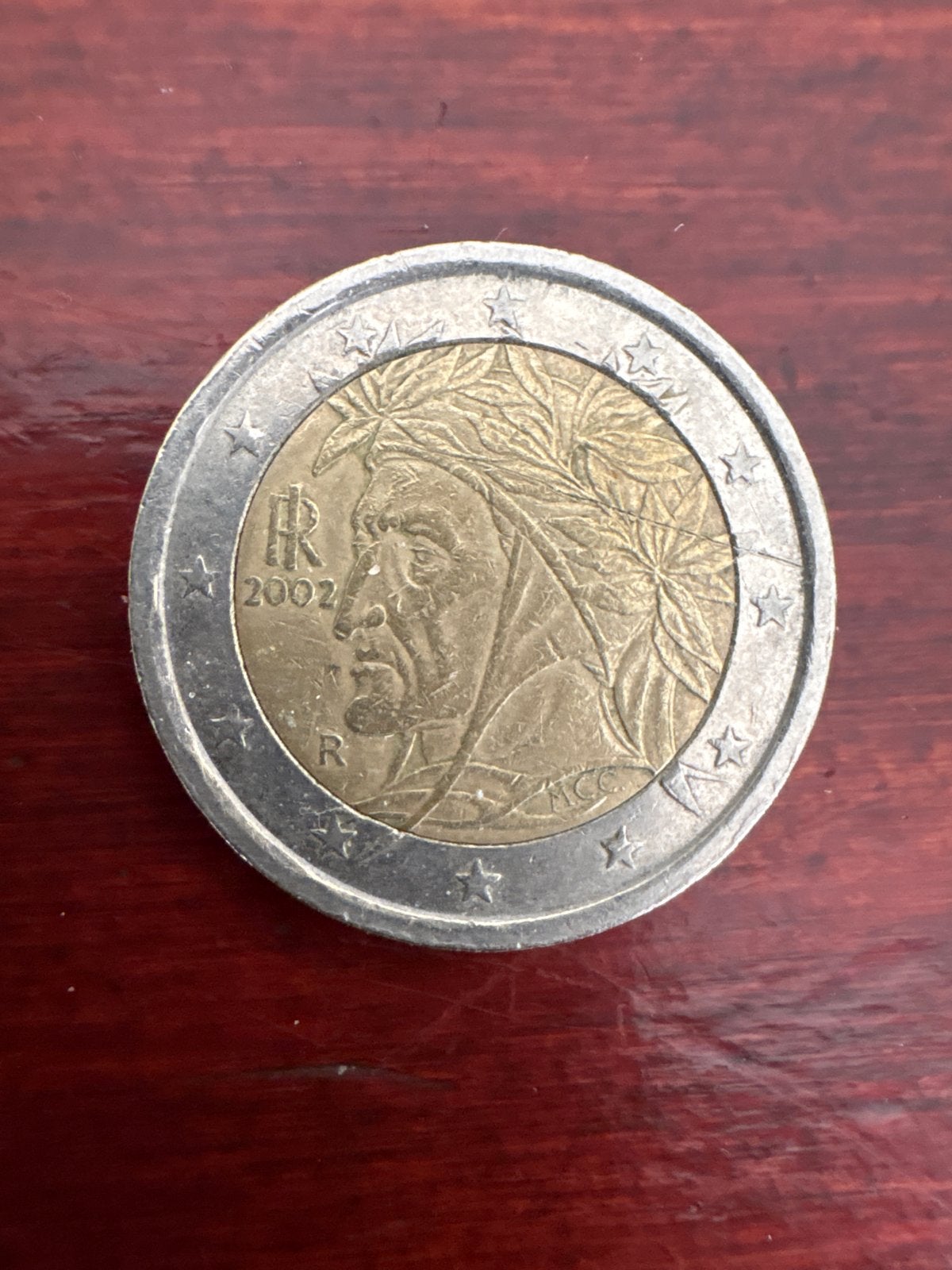 2 Euro munt Italië 2002 Dante Alighieri, Ophalen of Verzenden, Italië, 2 euro, Losse munt
