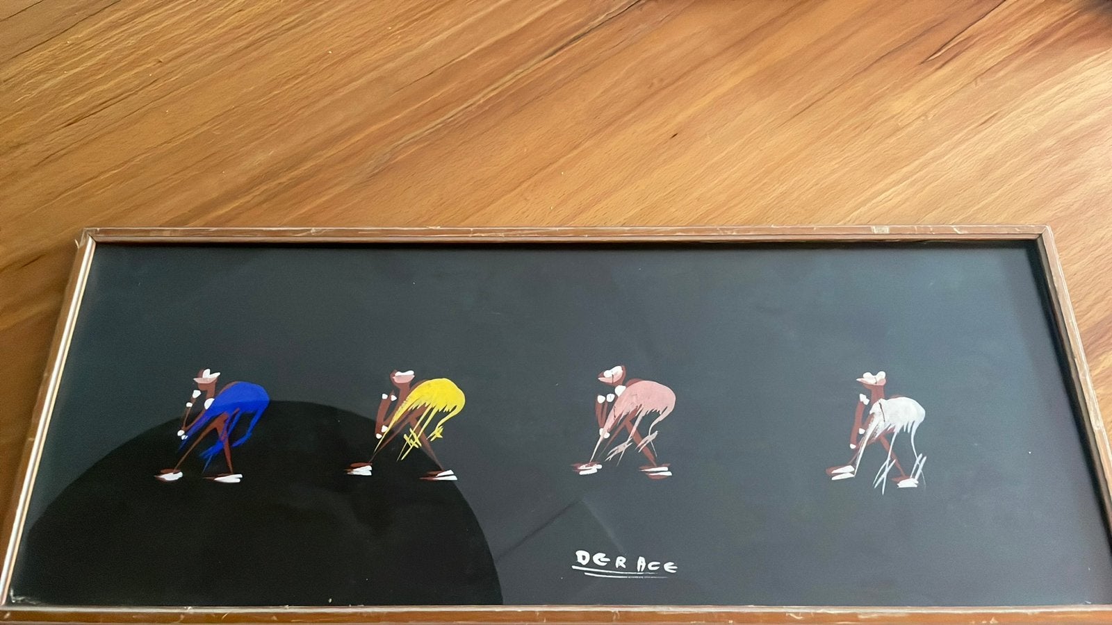Schilderij 'Der Race' - Vier schaatsers in actie, Antiek en Kunst, Paneel, Abstract, Ophalen of Verzenden, Gesigneerd
