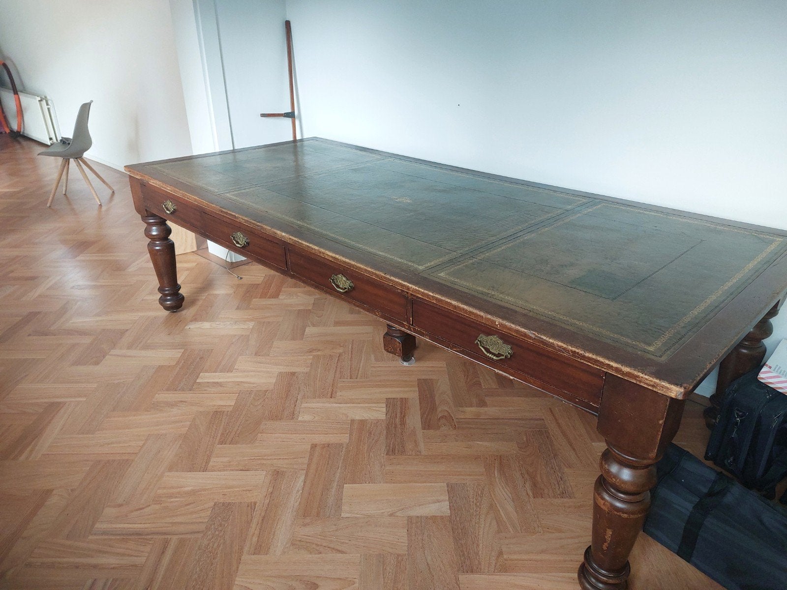 Antiek Bureau met Leren Blad en 4 Lades, Ophalen