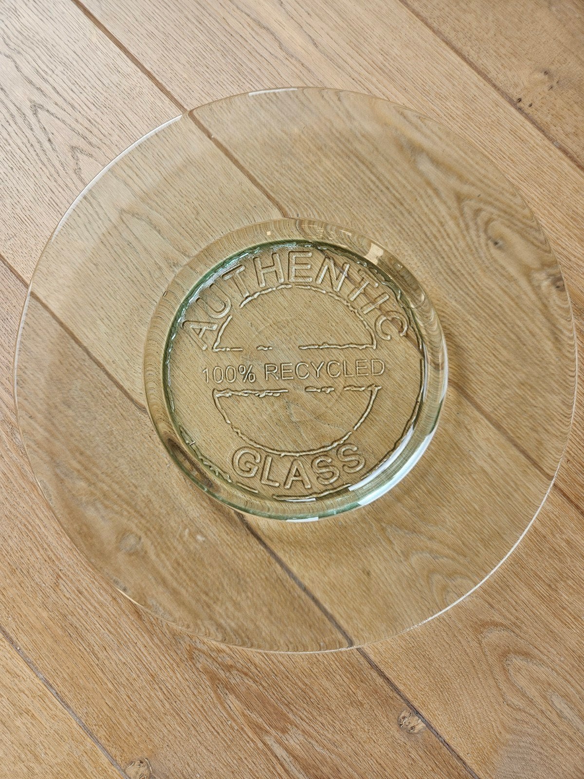 Grote glazen platte schaal van gerecycled glas., Ophalen, Transparant, Gerecycled glas, Glas