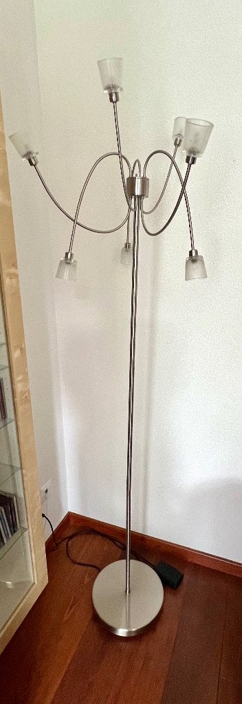Stijlvolle en dimbare vloerlamp / booglamp- RVS-look matglas, Huis en Inrichting, Ophalen, Zo goed als nieuw, Glas, Tijdloos