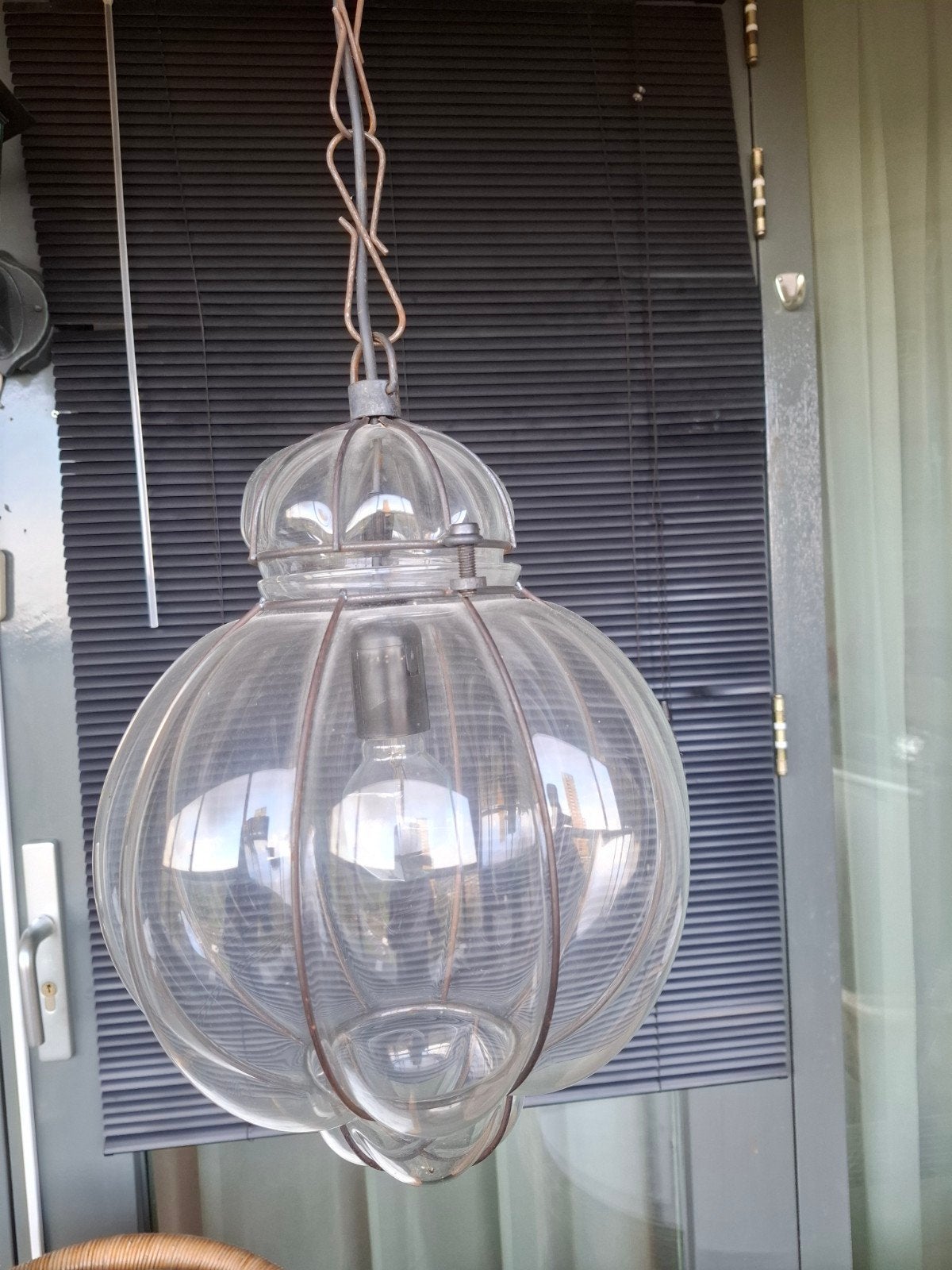 Originele Venetiaanse Hanglamp met Spaarlamp, Huis en Inrichting, Ophalen, E27 (groot), Zo goed als nieuw, Glas