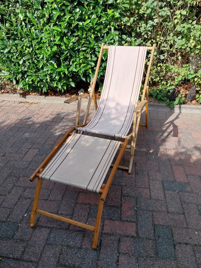 Vintage strandstoel, Ophalen, Gebruikt, Hout, Verstelbaar