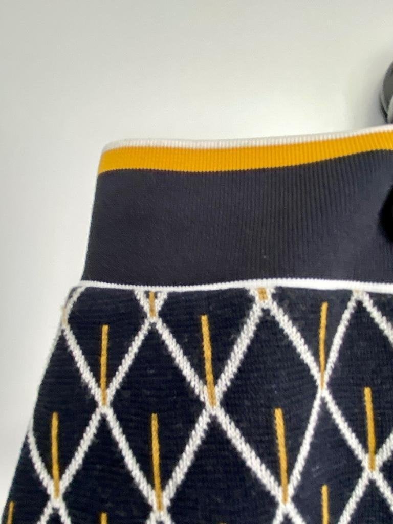 J540 Samoon: set: rok+trui: fijn-gebreid d-blauw/wit/bruin, Kleding | Dames, Rokken, Maat 38/40 (M), Blauw, Ophalen of Verzenden
